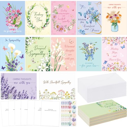 72 Pack Sympathy Cards with Envelopes & Stickers, Floral, Vibrant
