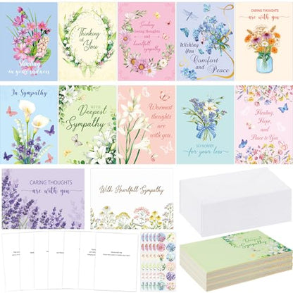 72 Pack Sympathy Cards with Envelopes & Stickers, Floral, Vibrant