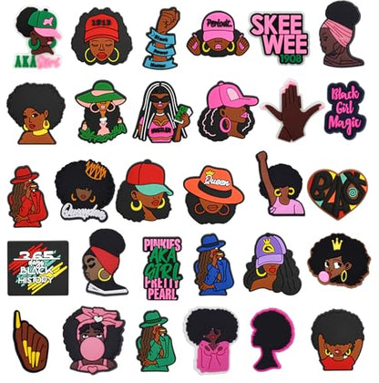 Cute Pins Bulk, Funny Lapel Badge Pins Rubber Brooch Pins for Backpacks, Hats, Bags - style: Black girl-30PCS