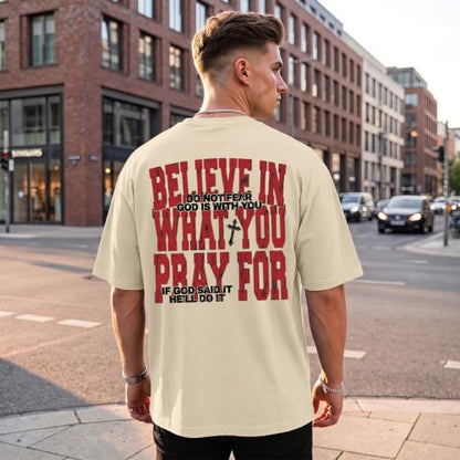 BINTEHGS Men's Christian Faith T-Shirts Inspirational Bible Verse Shirt Cross Oversized Tshirts for Men Jesus Graphic Tees - color: Apricot, size: Small