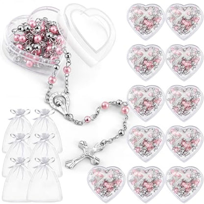 ROCEEI Catholic Rosary Necklace with Crucifix 4mm Beads - color: Pink