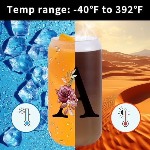 Monogrammed Glass Drinking Cup With Bamboo Lid Straw Customized Iced Coffee Tumbler 16oz Clear Mason Jar Beer Water Smoothie Cocktail Accessories Cool Cute Mug Gift Vasos De Vidrio Con Tapa Popote,A - style: Letter A