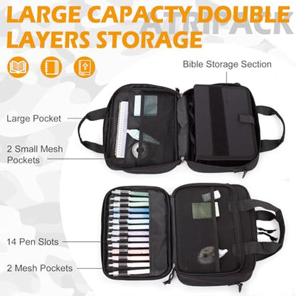 Tactical Bible Case for Men,2 Compartment Carrying Bible Cover for Church - color: black