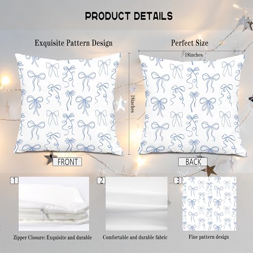 Coquette Blue Bow Throw Pillow Covers 18x18, Coquette Girly Room Decor, Preppy Blue Aesthetic Bow Decorative Pillow Covers for Girls Bedroom Dorm Apartment - color: Colour -C