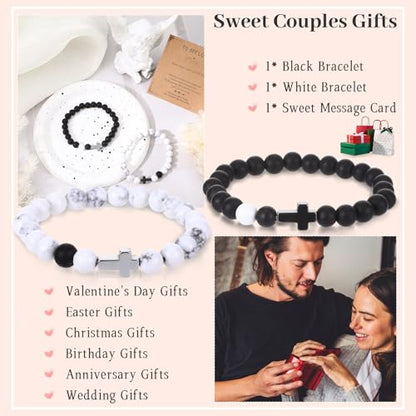 Beaded Cross Bracelet, Matching Bracelets for Couples Gifts for Him Christian Bracelets for Women, Love Bracelet Relationship Bracelets His & Her Valentine'S Day Cool Bracelets With Cross