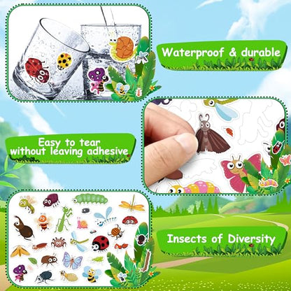 LINAYE 24 Sheets Cute Bug Insect Stickers for Kids, 960 Counts for Scrapbooking,Water Bottles,Envelopes,Laptop Lovely Insect Stickers for Classroom Boys Girls - style: Cute Insect 24 Sheets