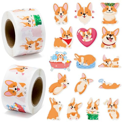 BeYumi Cute Corgi Roll Stickers - 1000Pcs Corgi Stickers in 2 Rolls Waterproof Vinyl Cute Fancy Pets Dogs Animal Decals for Cars Phone Laptop Bottle Notebook Luggage Computer Envelope Decor for Kids - style: Corgi