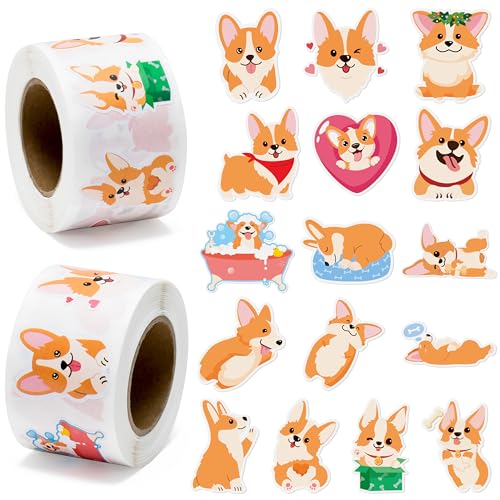 BeYumi Cute Corgi Roll Stickers - 1000Pcs Corgi Stickers in 2 Rolls Waterproof Vinyl Cute Fancy Pets Dogs Animal Decals for Cars Phone Laptop Bottle Notebook Luggage Computer Envelope Decor for Kids - style: Corgi