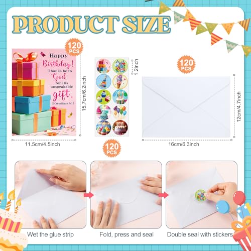 Motiskyy 120 Pack Religious Christian Birthday Cards Bulk with Scripture Bible Verse 4.5 x 6.2 Inch Assorted Christian Blessings Greeting Cards for Birthday with Envelopes and Stickers (Bright Style) - style: Bright Style