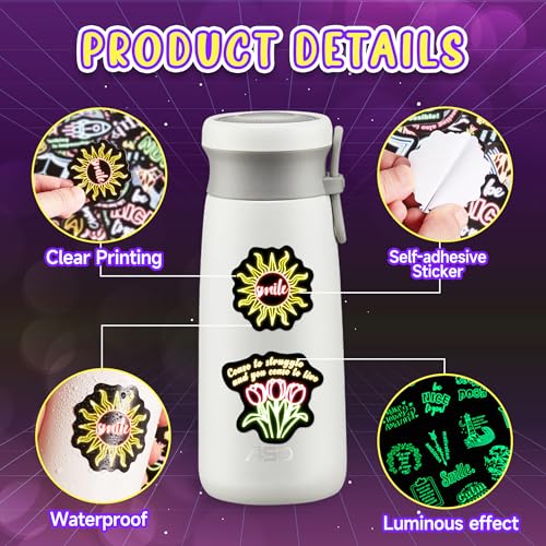 51 Pcs Glow in The Dark Neon Motivational Quotes Stickers for Water Bottle, Inspirational Vinyl Waterproof Laptop Decals, Kids Teens Adults Phone Case Skateboard Luggage Decorations - color: Encourage-ls019