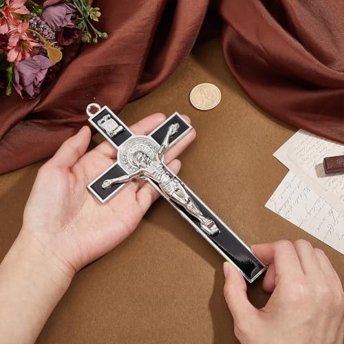 HOBBIESAY 1PCS Crucifix Wall Cross 7.6 * 3.8 Inch Black Metal Slender Crosses Inspirational Home Décor Antique Crucifix Wall Cross Metal Art Enamel Give Blessing Spiritual Sacred Faith Gift - color: Black