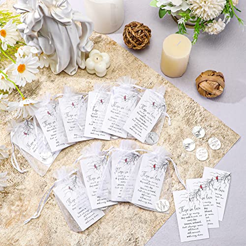 Sureio 24 Memorial Angel Sign Coins Funeral Pocket Token Lucky Peace Sign Angel Coins Poem Prayer Cards White Organza Bags Gift Life Charms Christian Gift(Cardinal)