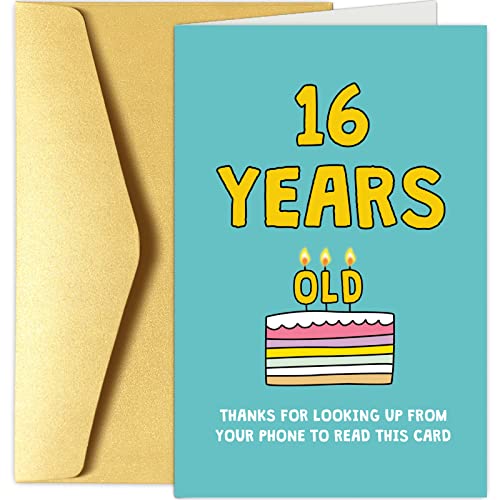 Chenive Funny Happy 16th Birthday Card for Boy Girl, Humorous 16 Years Old Birthday Card, Thanks For Looking Up From Your Phone To Read This Card - color: 16th Birthday