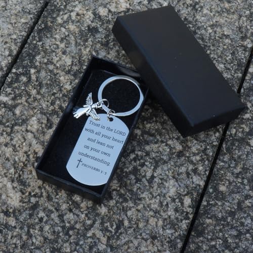 Inspirational Scripture Keychain with Angel Pendant - Bible Verse Key Chain Religious Gift for Christian - style: Proverbs 3:5