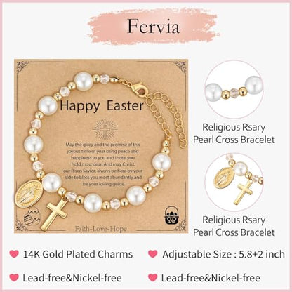 Virgin Mary Cross Bracelet for Girls Granddaughter Christian Jewelry Gift - style: Easter