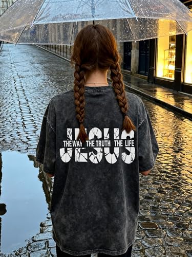 Eatbook Christian Shirts for Men Women Jesus Faith Oversized Acid Wash Tops - color: Darkgray Jesus, size: Small