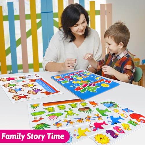 5 Set Felt Board Stories Pieces for Toddlers，1 Flannel Board With 5 Little Ducks,5 Little Monkeys Jumping on The Bed,5 Green Speckled Frogs,Baby Shark,26 letters for Preschool Learning Activities