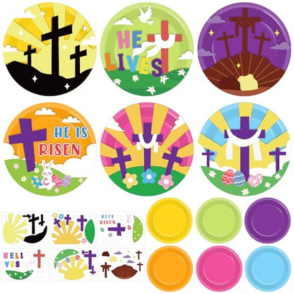 gisgfim 24 Sets Easter Crafts Kit DIY Resurrection Paper Plate Craft Religious He is Risen Craft for VBS Church Sunday Christian Easter Day Party Art Project Home Family Activities