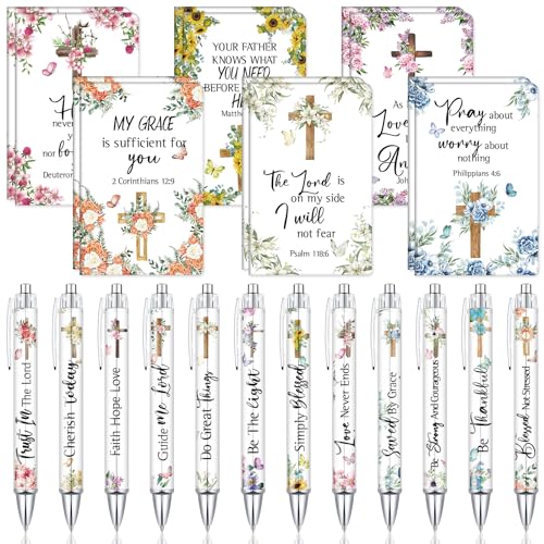 Colarr 24 Pcs Christian Women Gifts Bible Pens Notebooks, Cross - style: Cross