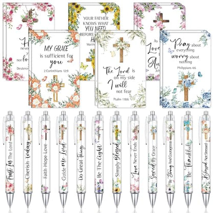 Colarr 24 Pcs Christian Women Gifts Bible Pens Notebooks, Cross - style: Cross