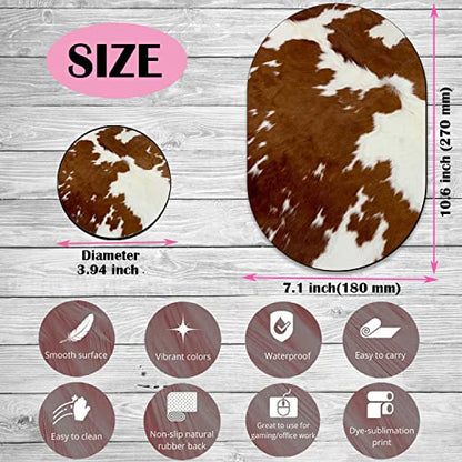 Brown Cow Print Pattern Mouse Pad and Coaster Combination, Washable Fabric Mouse Pad for Office Laptop, Non-Slip Rubber Base Mouse Pads for Wireless Mouse, Computer Mouse Pads for Desk - color: Brown Cow Print Pattern