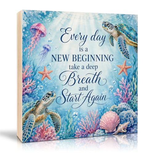 Every Day Is A New Beginning Wooden Box Sign, Sea Turtle Decor - color: Multi-color-017
