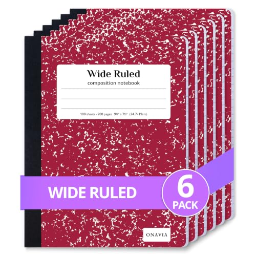 ONAVIA Composition Notebook Wide Ruled 6 Pack, 200 Pages, Marble Red - color: Red, size: 9.75 x 7.5"
