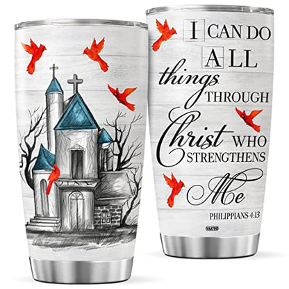 CUBICER Christian Coffee Tumbler Bible Travel Mug With Lid Birthday Gifts For Women Men Teens Religious Insulated Cups Stainless Steel Tumblers Hot And Cold Inspirational Saying Quotes - color: Religious