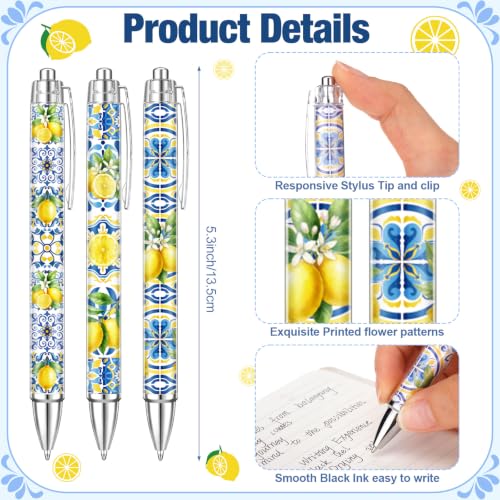 Dispowreath 12 Pcs Lemon Ballpoint Pens Blue Tiles Yellow 1.0 mm Black Ink - style: Lemon