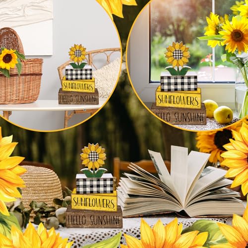 Britimes Tiered Tray Decor Set, 4 Pack, Wooden, Sunflower Farmhouse - color: Sunflower