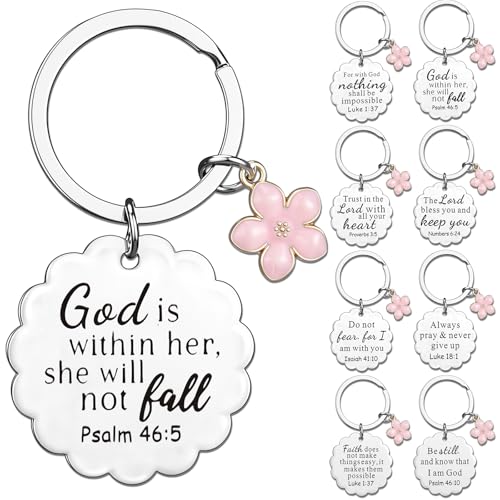 Nosiny 9 Pcs Christian Gift for Women Bulk Bible Verse Religious Keychain Baptism Faith Flower Cross Inspirational Gifts - style: Flower