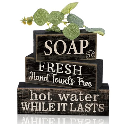 Lineshading 4 Pcs Wooden Bathroom Block Signs, Farmhouse Shelf Decor - style: Bathroom