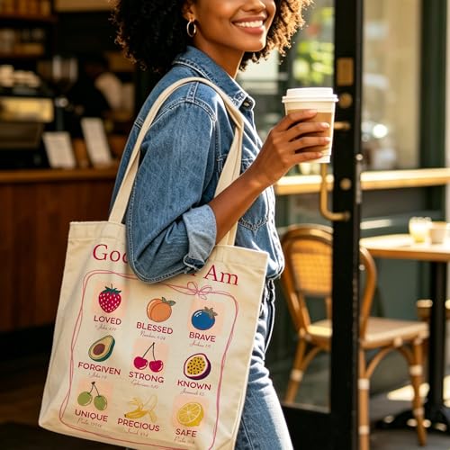 Christian Bible Tote Bag for Women Shopping Work Church with Inner Pocket - color: Beige 05