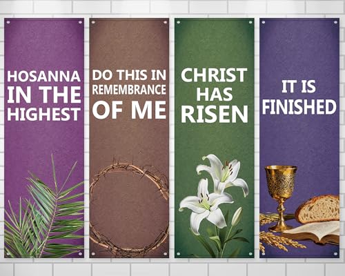 4Pcs Easter Church Banners for Sanctuary Wall Religious Banners Hanging Backdrop Praise Hanging Sign with Scripture Bible Verses Banner Easter Banner for Church School Decor(Simple Design) - style: Simple Design