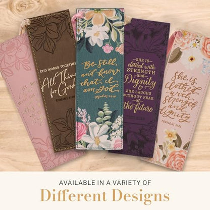 Christian Art Gifts Premium Faux Leather Bookmark: Strength & Dignity - color: Pink Floral/Strength & Dignity