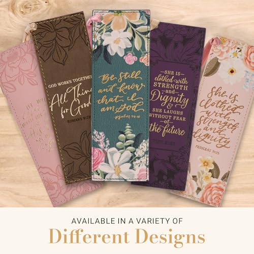 Christian Art Gifts Premium Faux Leather Bookmark: Strength & Dignity - color: Pink Floral/Strength & Dignity