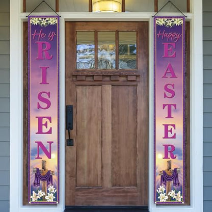 Rvsticty Easter Banner,Spring He Is Risen Decorations for Home Decor