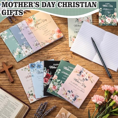 Gilprop 50 Pcs Mother's Day Church Gifts Bulk Christian Mother's Day Floral Notebooks Jesus Bible Notepad Religious Scripture Prayer Inspirational Journals for Mom Catholic Group Members Sunday School - style: Mother's Day