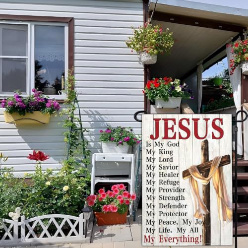 3 Ply Jesus is My God Cross Garden Flags for Outside 12x18 Inch Double Sided Christian Bible Verse Religious Flag Outdoor House Yard Sign Decorations