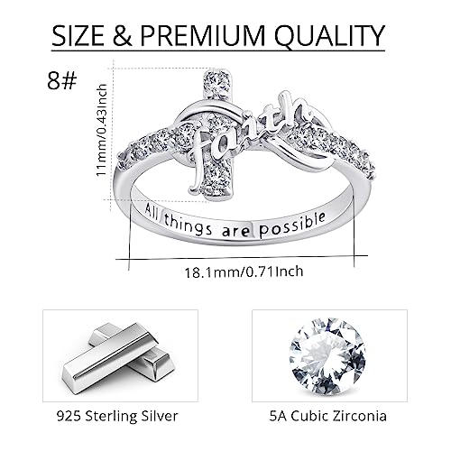 Cross Ring for Women, S925 Sterling Silver Adjustable Infinity Faith Ring - size: US Size 8