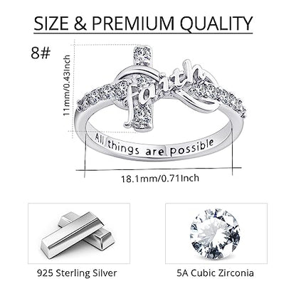 Cross Ring for Women, S925 Sterling Silver Adjustable Infinity Faith Ring - size: US Size 8