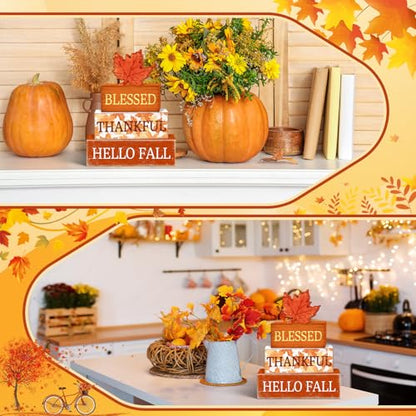 Britimes Thanksgiving Fall Tiered Tray Decor Set, 4 Pack, Wooden - color: Maple Leaf