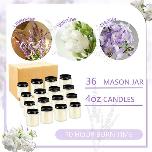 ACITHGL 36 Pcs 4oz Mini Mason Jar Candles Small Scented Candles Bulk Aromatherapy Ideal Souvenir Favors for Wedding Birthday Party (Freesia, Lavender, Jasmine, Black) - color: Black, style: Freesia, Lavender, Jasmine