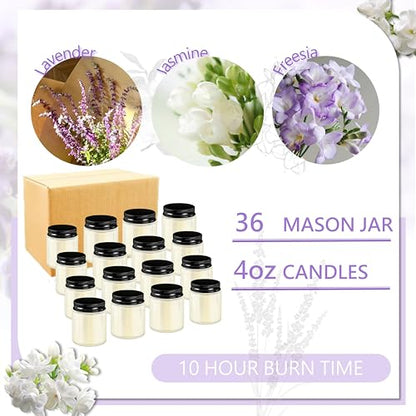 ACITHGL 36 Pcs 4oz Mini Mason Jar Candles Small Scented Candles Bulk Aromatherapy Ideal Souvenir Favors for Wedding Birthday Party (Freesia, Lavender, Jasmine, Black) - color: Black, style: Freesia, Lavender, Jasmine