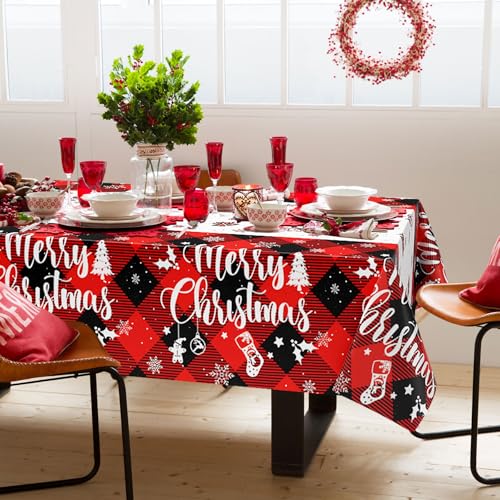 3 Pcs Christmas Buffalo Plaid Snowflake Tablecloth - color: Buffalo Plaid Snowflake