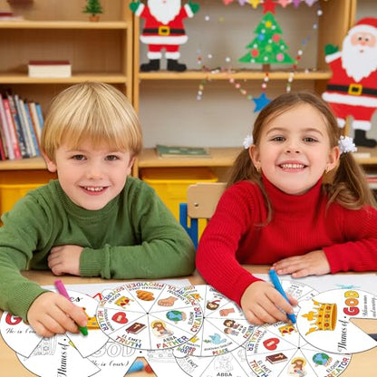 COcnny Religious Christian Craft for Kids - 24 Sets Color Your Own God’s Name Art Craft Cards, DIY Coloring God Wheel Paper Kit for Church Sunday School Home Class Bible VBS Activities - style: Names of God