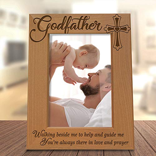 KATE POSH Godfather Engraved Natural Wood Picture Frame, Cross Decor, Baptism Gifts, Religious Catholic Gifts (5" x 7" Vertical) - size: 5x7 Vertical (Godfather)