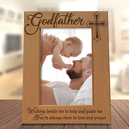 KATE POSH Godfather Engraved Natural Wood Picture Frame, Cross Decor, Baptism Gifts, Religious Catholic Gifts (5" x 7" Vertical) - size: 5x7 Vertical (Godfather)
