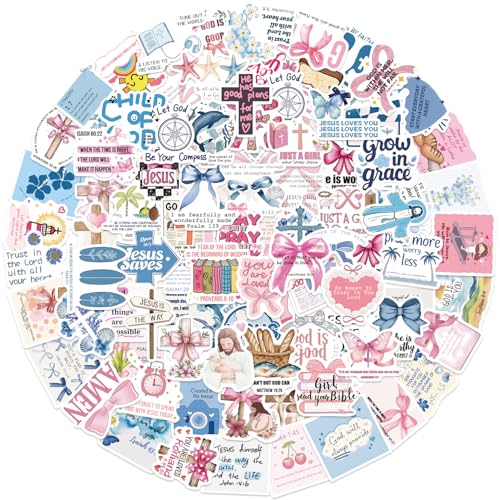 100PCS Watercolor Pink and Bule Jesus Christian Stickers, Religious Stickers for Bible Verse Sticker Christian Decals for Water Bottles Laptop, Vinyl Faith Wisdom Words Decals Religious Gifts - color: 100 Pcs