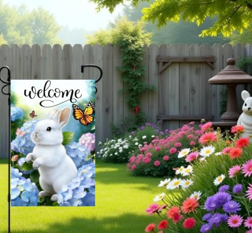 Spring Summer Bunny Welcome Garden Flag 12x18 Double Sided Burlap - color: Spring 12x18 Inch, size: 12x18 Inches
